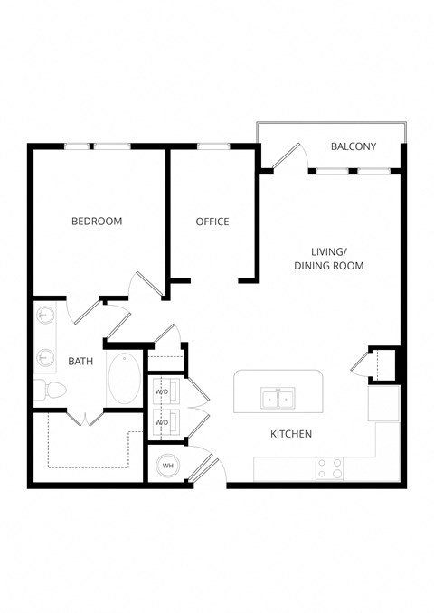 Floor plan for 1 bed, 1 bath, 901 sqft